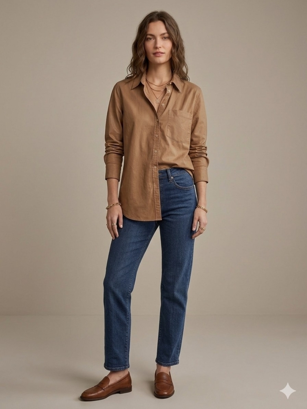 Anthropologie Maeve The Bennet Button-Down Shirt Brown Tan Size Medium Classic